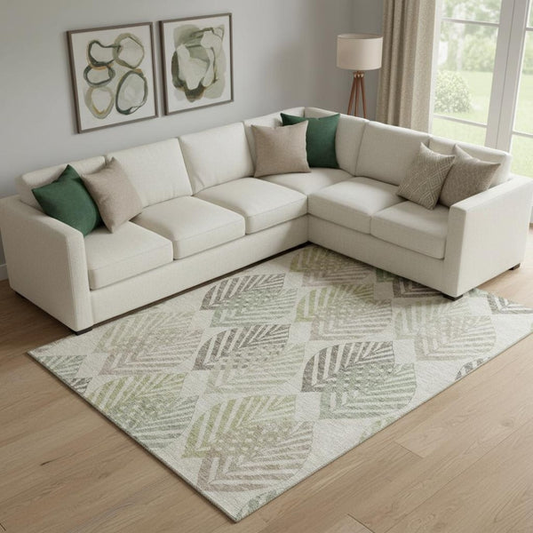 HomeRoots 10' X 14' Beige Taupe Green Floral Washable Area Rug with UV Protection for Busy Homes & Style 662693