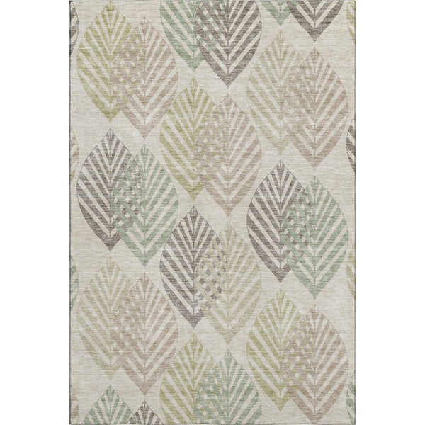 HomeRoots 10' X 14' Beige Taupe Green Floral Washable Area Rug with UV Protection for Busy Homes & Style 662693