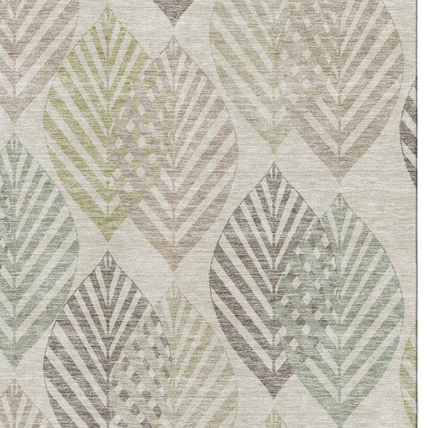 HomeRoots 10' X 14' Beige Taupe Green Floral Washable Area Rug with UV Protection for Busy Homes & Style 662693