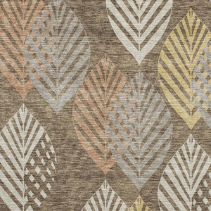 HomeRoots 5' X 8' Floral Area Rug in Chocolate, Gold & Copper - Washable, UV-Protected, Kid & Pet Friendly! 662701