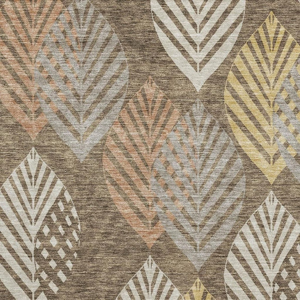 HomeRoots 5' X 8' Floral Area Rug in Chocolate, Gold & Copper - Washable, UV-Protected, Kid & Pet Friendly! 662701