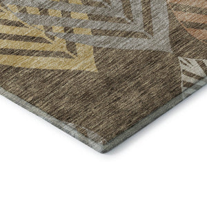 HomeRoots 5' X 8' Floral Area Rug in Chocolate, Gold & Copper - Washable, UV-Protected, Kid & Pet Friendly! 662701