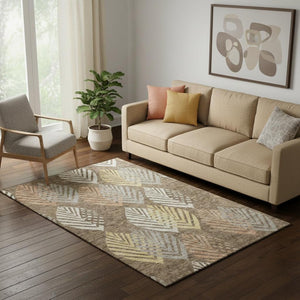 HomeRoots 5' X 8' Floral Area Rug in Chocolate, Gold & Copper - Washable, UV-Protected, Kid & Pet Friendly! 662701