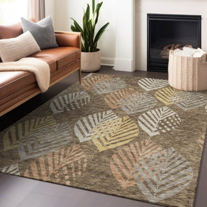 HomeRoots 5' X 8' Floral Area Rug in Chocolate, Gold & Copper - Washable, UV-Protected, Kid & Pet Friendly! 662701