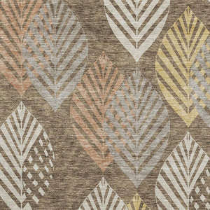HomeRoots 5' X 8' Floral Area Rug in Chocolate, Gold & Copper - Washable, UV-Protected, Kid & Pet Friendly! 662701