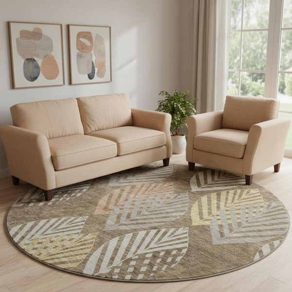 HomeRoots 8' Chocolate Floral Area Rug with Gold & Copper Tones – Washable, UV Protected, Stain Resistant! 662702