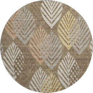 HomeRoots 8' Chocolate Floral Area Rug with Gold & Copper Tones – Washable, UV Protected, Stain Resistant! 662702