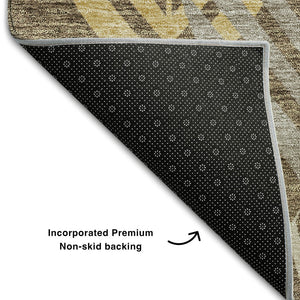 HomeRoots 8' Chocolate Floral Area Rug with Gold & Copper Tones – Washable, UV Protected, Stain Resistant! 662702