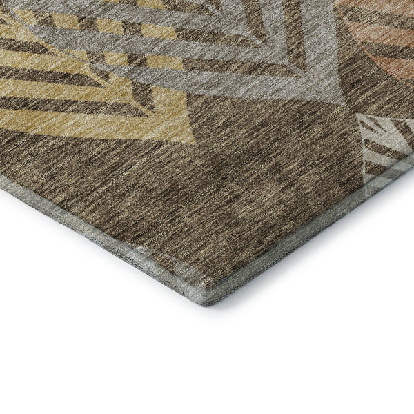 HomeRoots 8' Chocolate Floral Area Rug with Gold & Copper Tones – Washable, UV Protected, Stain Resistant! 662702