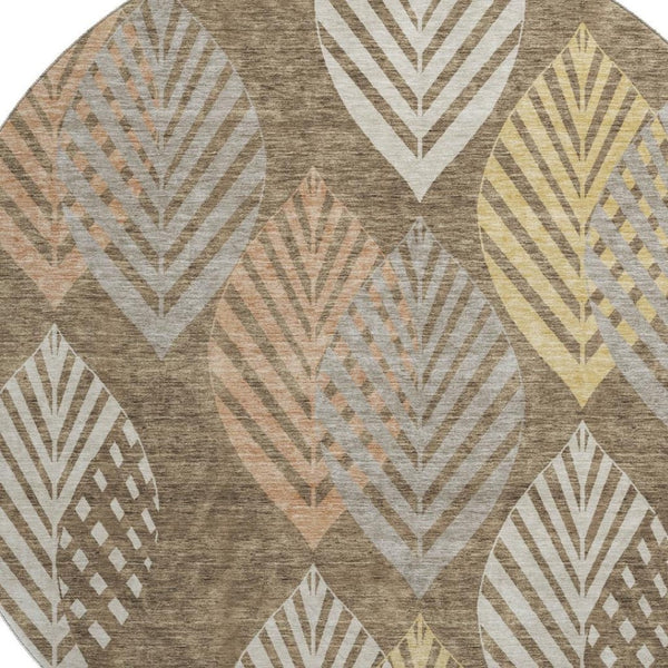 HomeRoots 8' Chocolate Floral Area Rug with Gold & Copper Tones – Washable, UV Protected, Stain Resistant! 662702