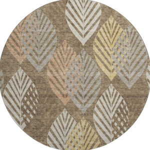 HomeRoots 8' Chocolate Floral Area Rug with Gold & Copper Tones – Washable, UV Protected, Stain Resistant! 662702