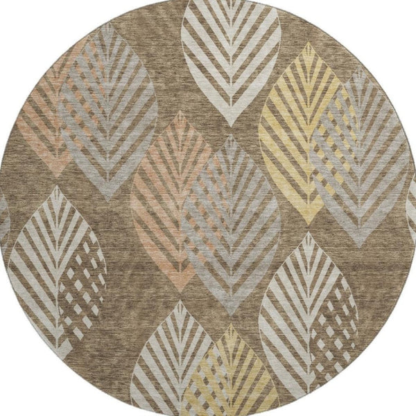 HomeRoots 8' Chocolate Floral Area Rug with Gold & Copper Tones – Washable, UV Protected, Stain Resistant! 662702