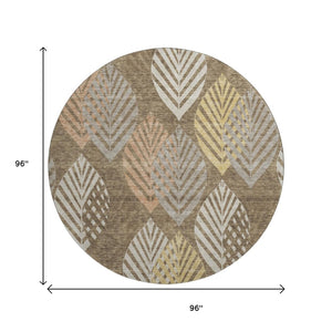 HomeRoots 8' Chocolate Floral Area Rug with Gold & Copper Tones – Washable, UV Protected, Stain Resistant! 662702