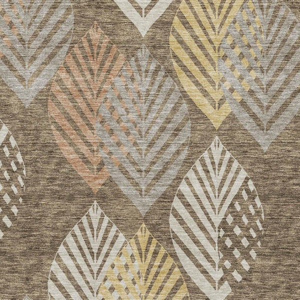 HomeRoots 8' X 10' Floral Washable Area Rug - Chocolate, Gold & Copper with UV Protection for Homes & Pets 662703