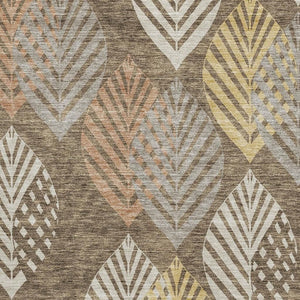 HomeRoots 8' X 10' Floral Washable Area Rug - Chocolate, Gold & Copper with UV Protection for Homes & Pets 662703