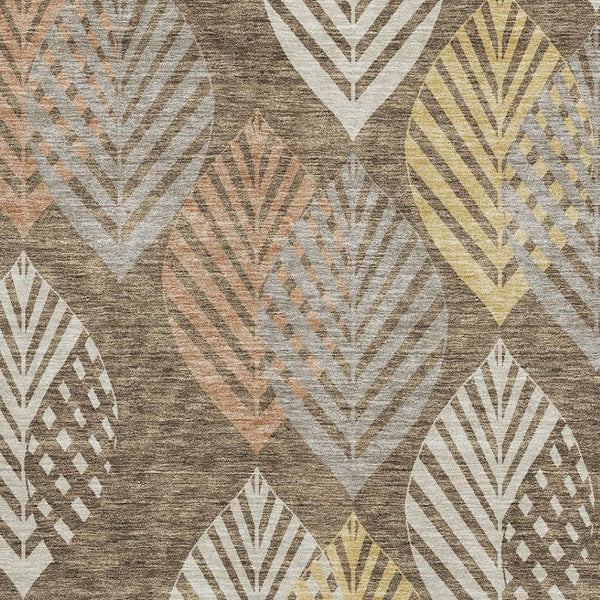 HomeRoots 8' X 10' Floral Washable Area Rug - Chocolate, Gold & Copper with UV Protection for Homes & Pets 662703