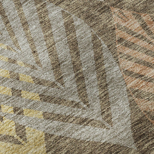 HomeRoots 8' X 10' Floral Washable Area Rug - Chocolate, Gold & Copper with UV Protection for Homes & Pets 662703