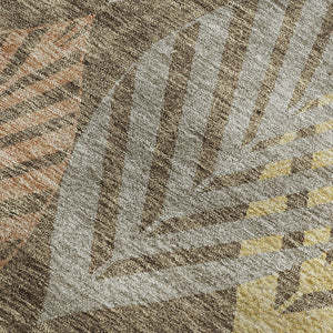 HomeRoots 8' X 10' Floral Washable Area Rug - Chocolate, Gold & Copper with UV Protection for Homes & Pets 662703