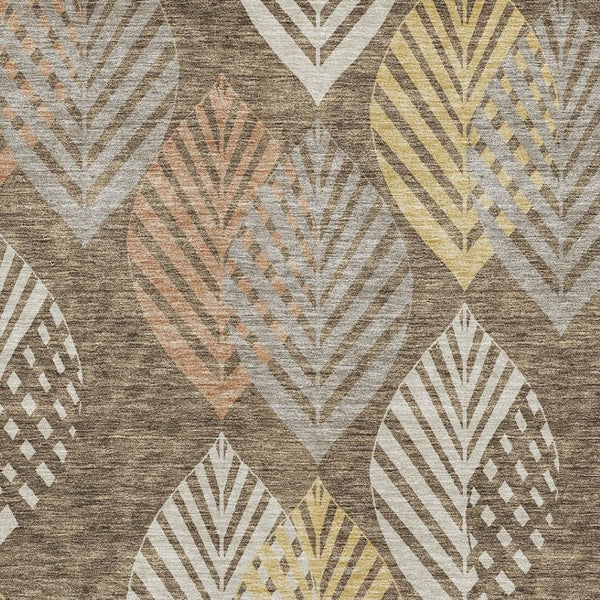 HomeRoots 9' X 12' Floral Area Rug in Chocolate, Gold & Copper - Washable, UV Protected & Stain Resistant Decor 662704