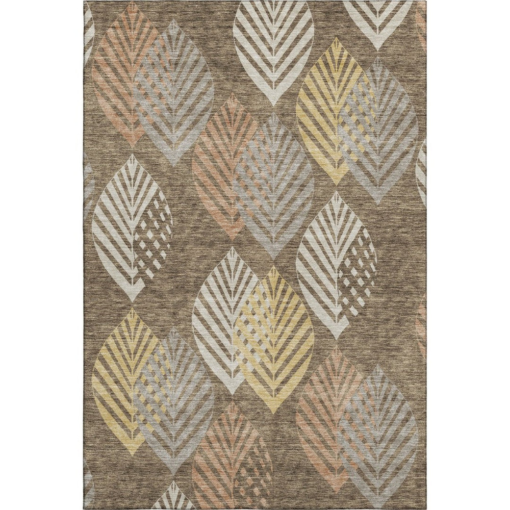 HomeRoots 9' X 12' Floral Area Rug in Chocolate, Gold & Copper - Washable, UV Protected & Stain Resistant Decor 662704