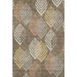 HomeRoots 9' X 12' Floral Area Rug in Chocolate, Gold & Copper - Washable, UV Protected & Stain Resistant Decor 662704