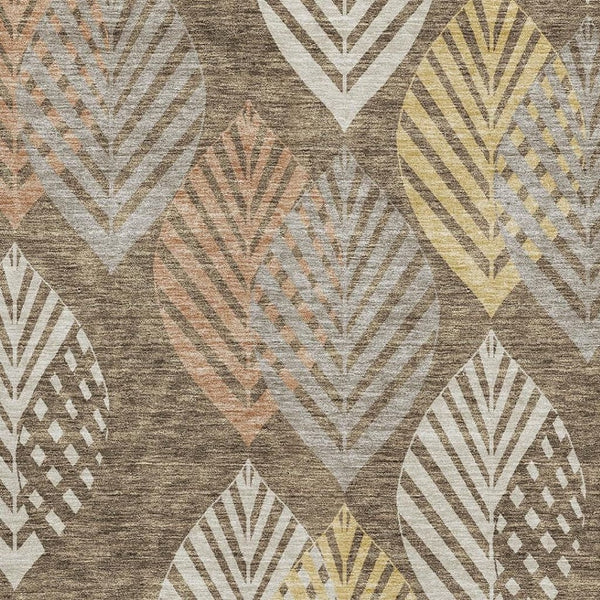 HomeRoots 9' X 12' Floral Area Rug in Chocolate, Gold & Copper - Washable, UV Protected & Stain Resistant Decor 662704
