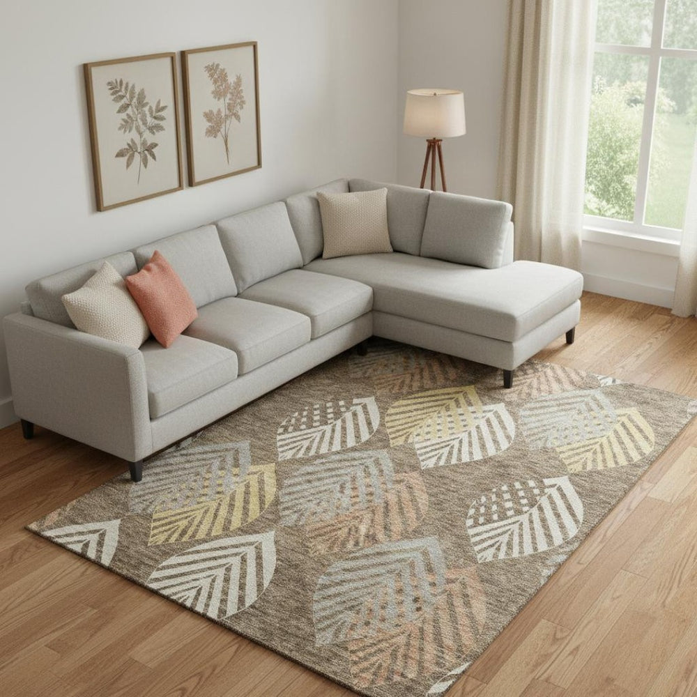 HomeRoots 9' X 12' Floral Area Rug in Chocolate, Gold & Copper - Washable, UV Protected & Stain Resistant Decor 662704