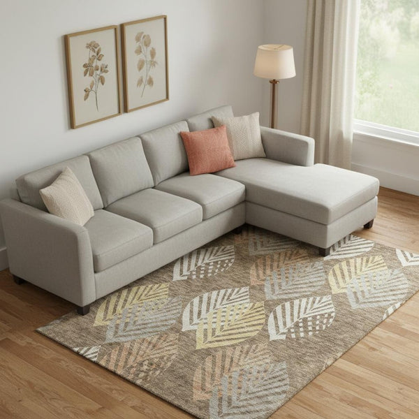HomeRoots 10' X 14' Floral Area Rug in Chocolate, Gold, and Copper - Durable, Washable, UV-Protected Design 662705