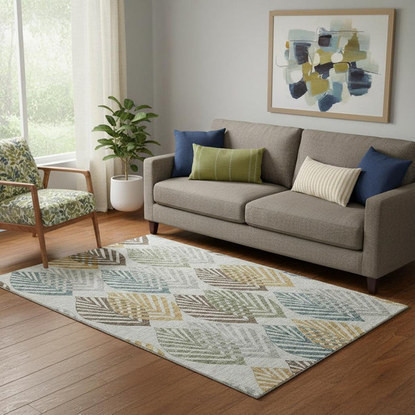 HomeRoots 5' X 8' Elegant Gray Teal & Gold Floral Washable Area Rug - Durable, UV Protected & Stain Resistant! 662707