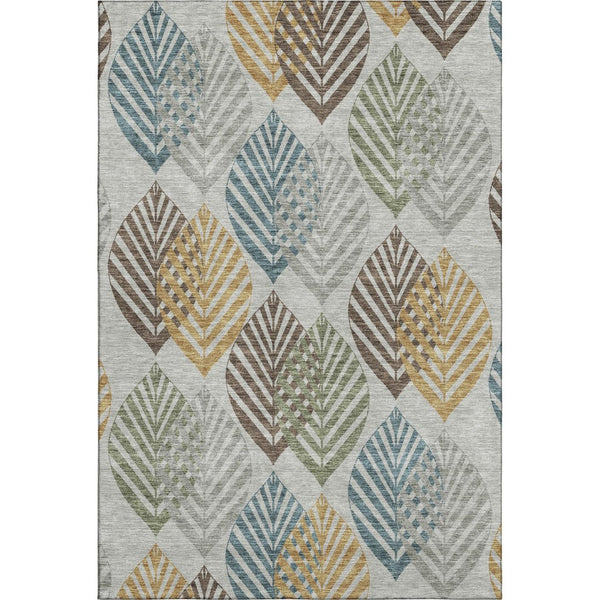 HomeRoots 5' X 8' Elegant Gray Teal & Gold Floral Washable Area Rug - Durable, UV Protected & Stain Resistant! 662707