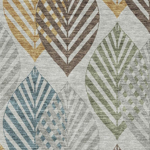 HomeRoots 5' X 8' Elegant Gray Teal & Gold Floral Washable Area Rug - Durable, UV Protected & Stain Resistant! 662707