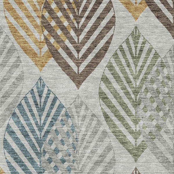 HomeRoots 5' X 8' Elegant Gray Teal & Gold Floral Washable Area Rug - Durable, UV Protected & Stain Resistant! 662707