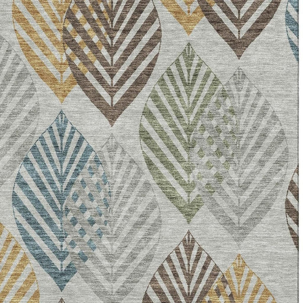 HomeRoots 5' X 8' Elegant Gray Teal & Gold Floral Washable Area Rug - Durable, UV Protected & Stain Resistant! 662707