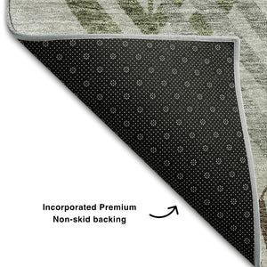 HomeRoots 8' Gray Teal and Gold Floral Round Rug - Washable, UV-Protected, Durable for Stylish Living Spaces! 662708