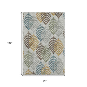HomeRoots 8' X 10' Elegant Gray Teal Gold Floral Area Rug - Washable, Stain-Resistant, UV Protected Design! 662709