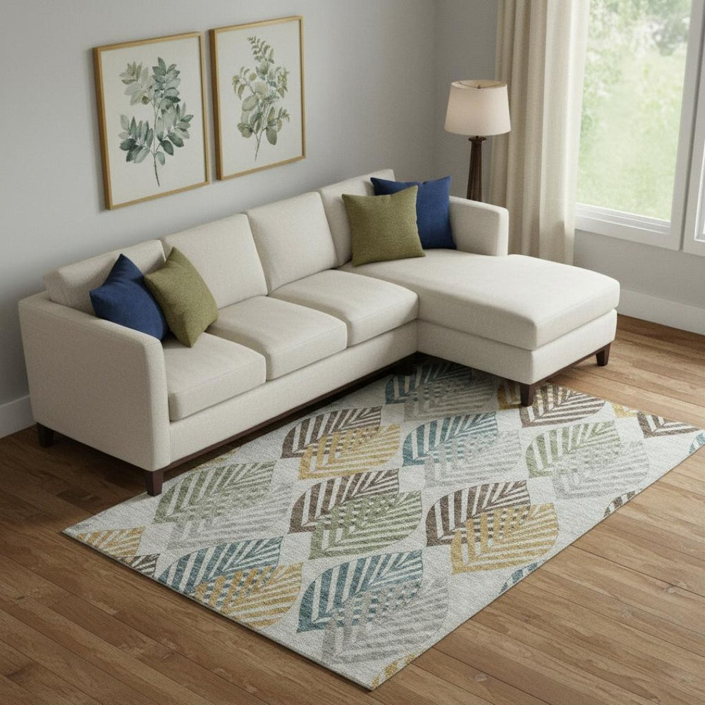HomeRoots 8' X 10' Elegant Gray Teal Gold Floral Area Rug - Washable, Stain-Resistant, UV Protected Design! 662709