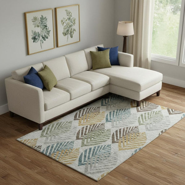 HomeRoots 8' X 10' Elegant Gray Teal Gold Floral Area Rug - Washable, Stain-Resistant, UV Protected Design! 662709