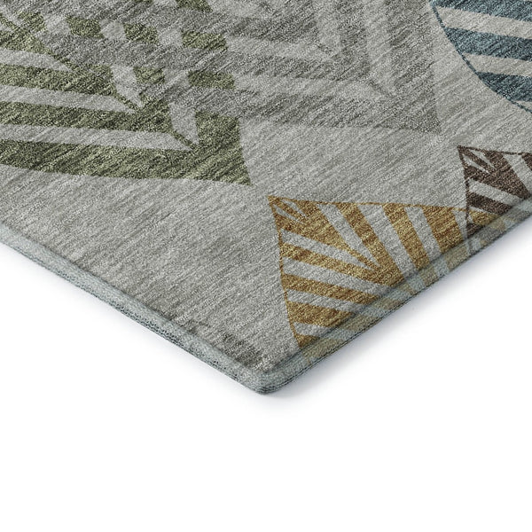 HomeRoots 8' X 10' Elegant Gray Teal Gold Floral Area Rug - Washable, Stain-Resistant, UV Protected Design! 662709