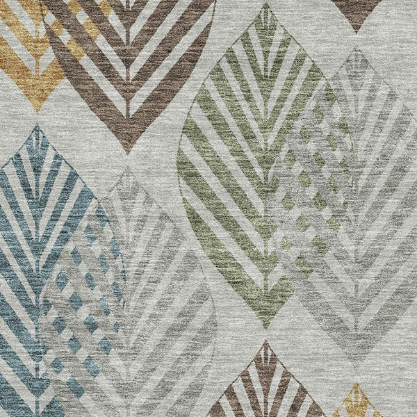 HomeRoots 8' X 10' Elegant Gray Teal Gold Floral Area Rug - Washable, Stain-Resistant, UV Protected Design! 662709