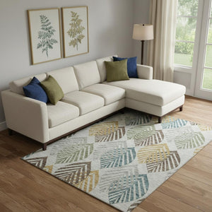HomeRoots 9' X 12' Elegant Gray, Teal & Gold Floral Area Rug – Washable, UV-Protected, Stain-Resistant Design 662710