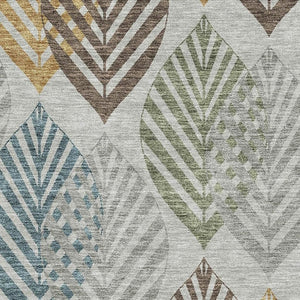 HomeRoots 9' X 12' Elegant Gray, Teal & Gold Floral Area Rug – Washable, UV-Protected, Stain-Resistant Design 662710