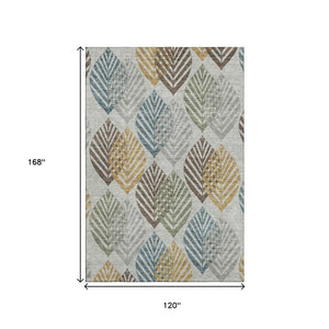 HomeRoots 10' X 14' Stylish Gray Teal Gold Floral Washable Area Rug with UV Protection for High Traffic Spaces 662711
