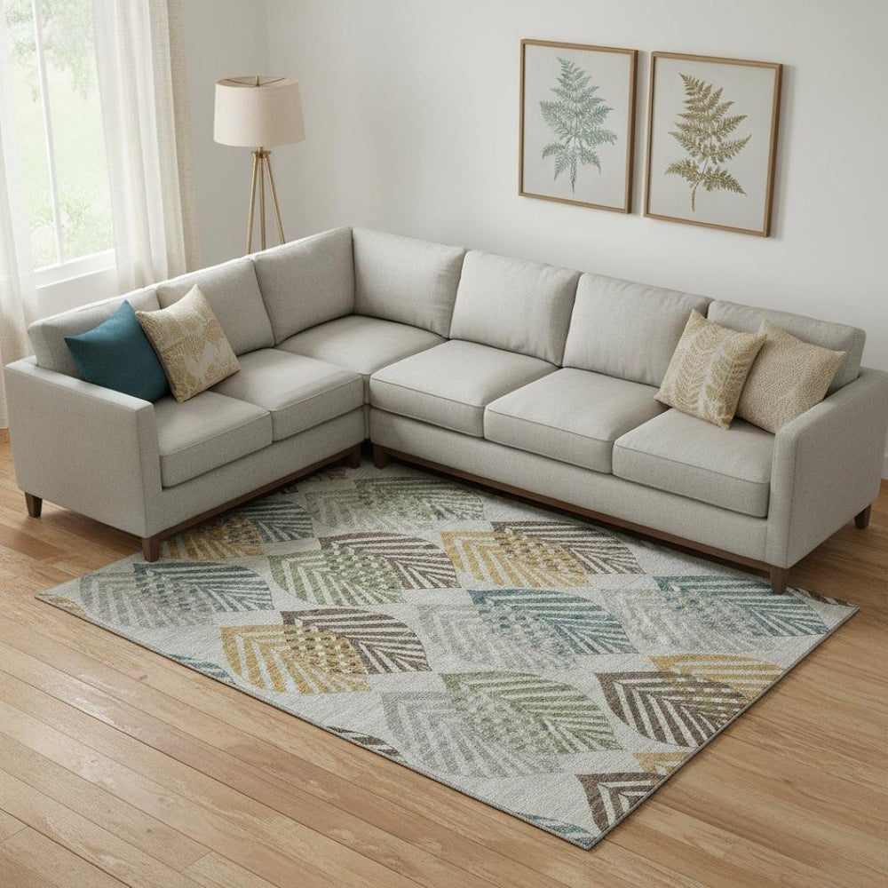 HomeRoots 10' X 14' Stylish Gray Teal Gold Floral Washable Area Rug with UV Protection for High Traffic Spaces 662711