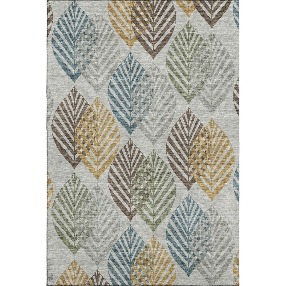 HomeRoots 10' X 14' Stylish Gray Teal Gold Floral Washable Area Rug with UV Protection for High Traffic Spaces 662711