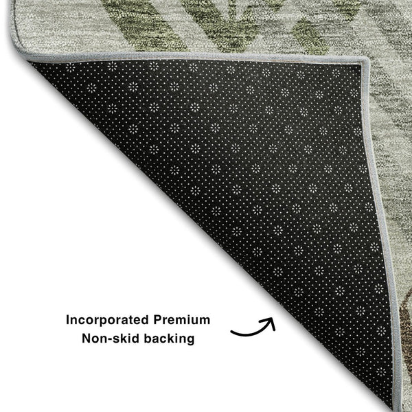HomeRoots 10' X 14' Stylish Gray Teal Gold Floral Washable Area Rug with UV Protection for High Traffic Spaces 662711