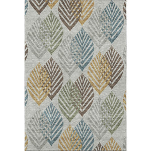 HomeRoots 10' X 14' Stylish Gray Teal Gold Floral Washable Area Rug with UV Protection for High Traffic Spaces 662711