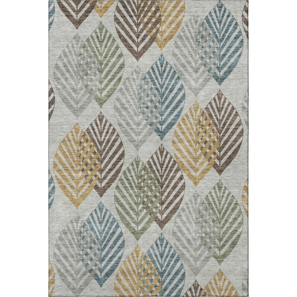 HomeRoots 10' X 14' Stylish Gray Teal Gold Floral Washable Area Rug with UV Protection for High Traffic Spaces 662711