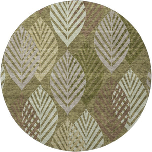 HomeRoots 8' Elegant Olive Green, Gray & Gold Floral Washable Round Rug with UV Protection for Any Room 662714
