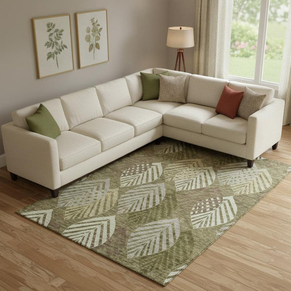 HomeRoots 8' X 10' Elegant Olive Green Floral Area Rug with UV Protection - Durable, Machine Washable & Stain Resistant 662715