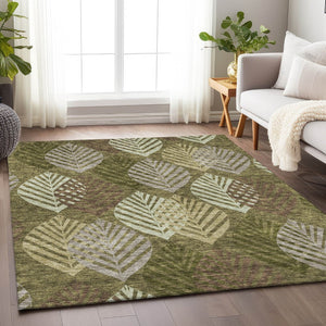 HomeRoots 8' X 10' Elegant Olive Green Floral Area Rug with UV Protection - Durable, Machine Washable & Stain Resistant 662715
